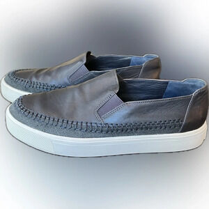 Vince womens Bates platform sneaker blue leather slip on blue trim, Size 8 (38)